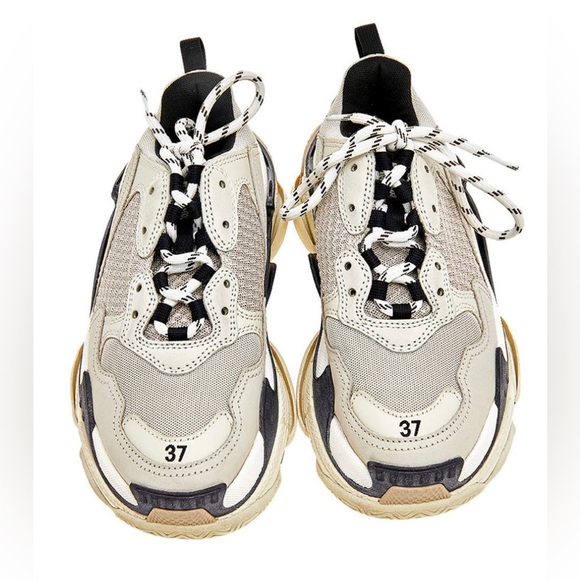 Balenciaga Triple S Low Top Sneakers Grey Mesh And Leather - Picture 4 of 5